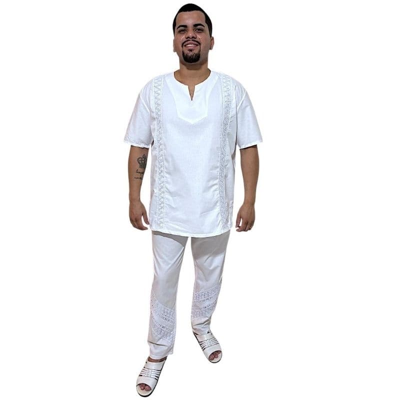 Conjunto Masculino luxo Entremeado/Algodão Umbanda E Candomblé