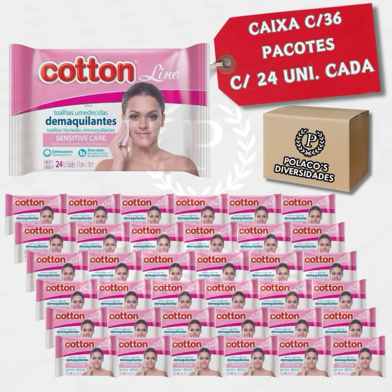 Caixa 36 Lenço Demaquilante 24 unidades cada Cotton Line