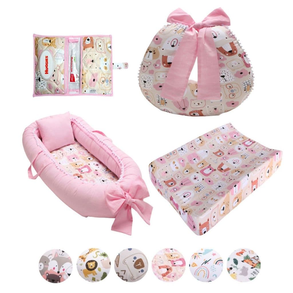 Combo Ninho Redutor Bebê + Almofada Amamentação + Trocador Impermeável + Porta Lenço Menina Menino