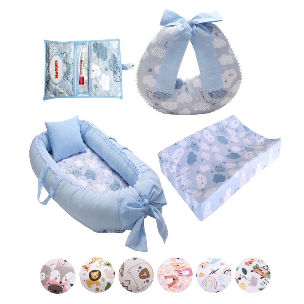 Kit Ninho Redutor Bebê + Almofada Amamentação + Trocador Impermeável + Porta Lenço Menina Menino