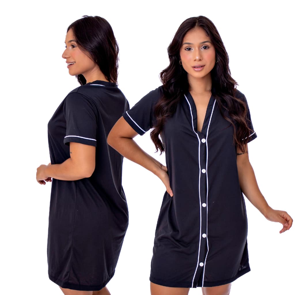 Camisola Amamentação Meia Manga Luxo com Botões Pós Cirúrgica