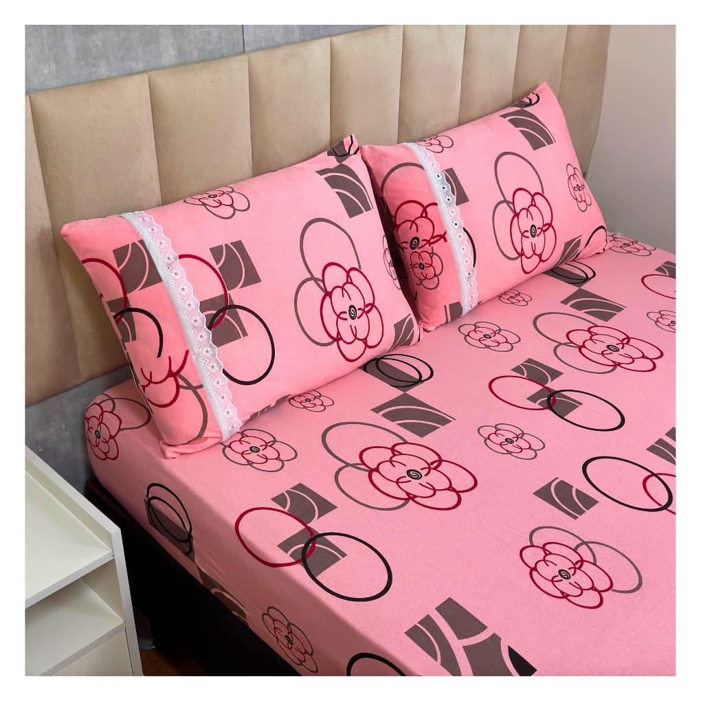 Jogo de Lençol de Malha Queen 3 peças Estampado 100% Algodão Elástico Fronha c/ Zíper