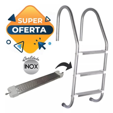 Escada Piscina 3 Degraus Inox