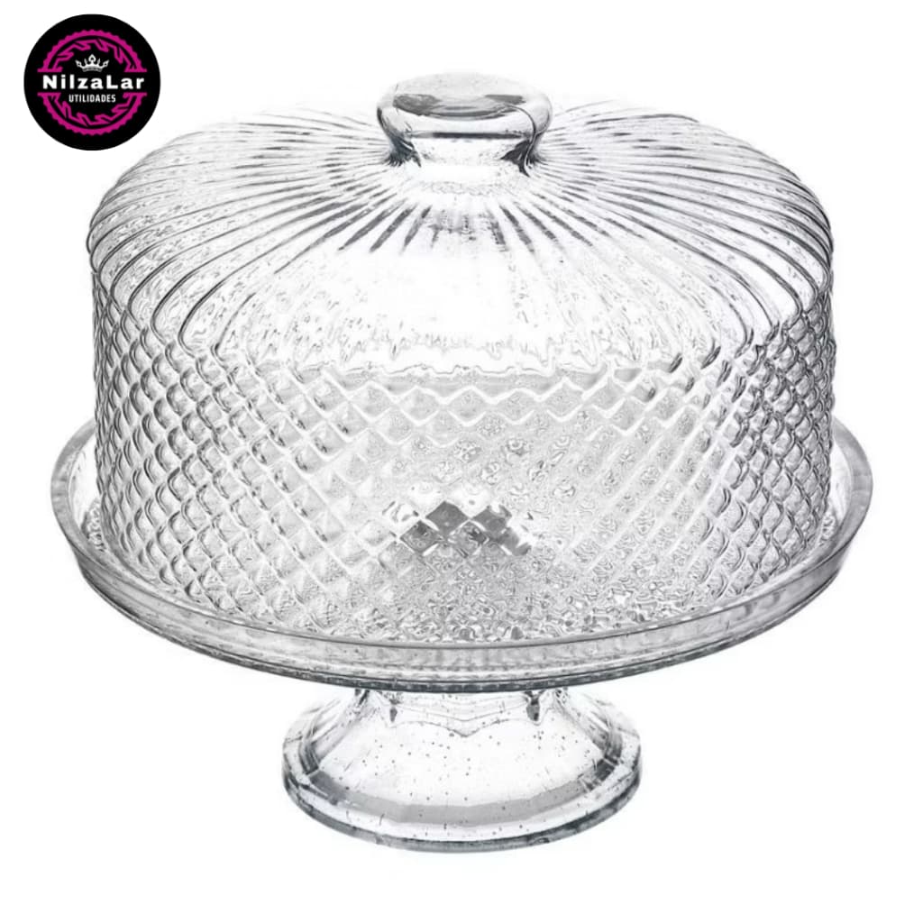 Boleira de Vidro com Pé e Tampa Bico de Jaca Vitazza Prato 28cm para Bolo, Doces, Sobremesas.