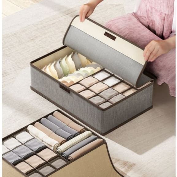 Caixa Organizadora De Gaveta Com Divisórias com Tampa Para Peças Intimas/ Meias/ Calcinha Anti-Poeiras Multiuso