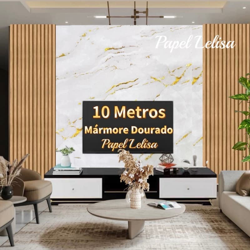 Adesivo  de Parede 3D Mármore  Dourado 10 METROS x 45CM Adesivo Autocolante para Sala, Quarto