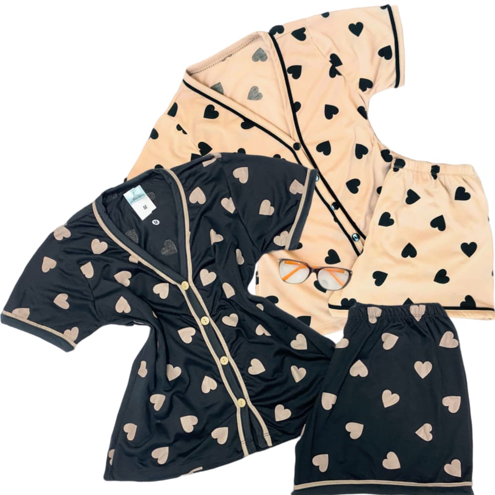 kit 2 Pijamas Feminino Americano Short Doll Gola V Com Botões que abrem Amamentação Blogueira Verão