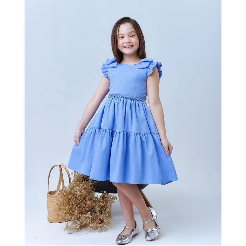 Vestido Menina Festa Premium Rodadinho Detalhe Manga Princesa Aniversário Pérola Ajustável Qualidade