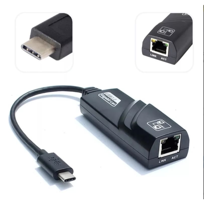 Adaptador Conversor Ethernet Tipo C Para RJ45 PC Notebook 10/100 Mbps
