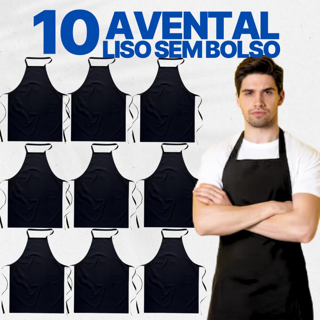 Kit 10 Avental Sem Bolso Liso Corpo Inteiro Oxford Garçom Cozinha