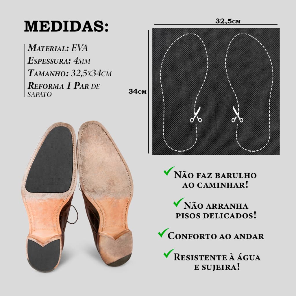 Sola Antiderrapante Adesiva para Sapatos - Placa EVA Proteção Silenciosa para Tênis e Salto Alto