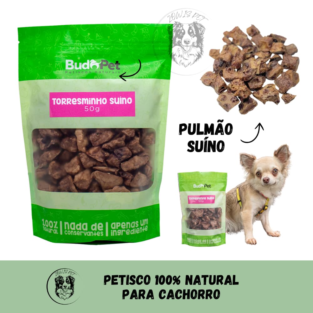 Petisco Desidratado Torresminho Suíno 50g 100% Natural Para Cães e Gatos - BudoPet
