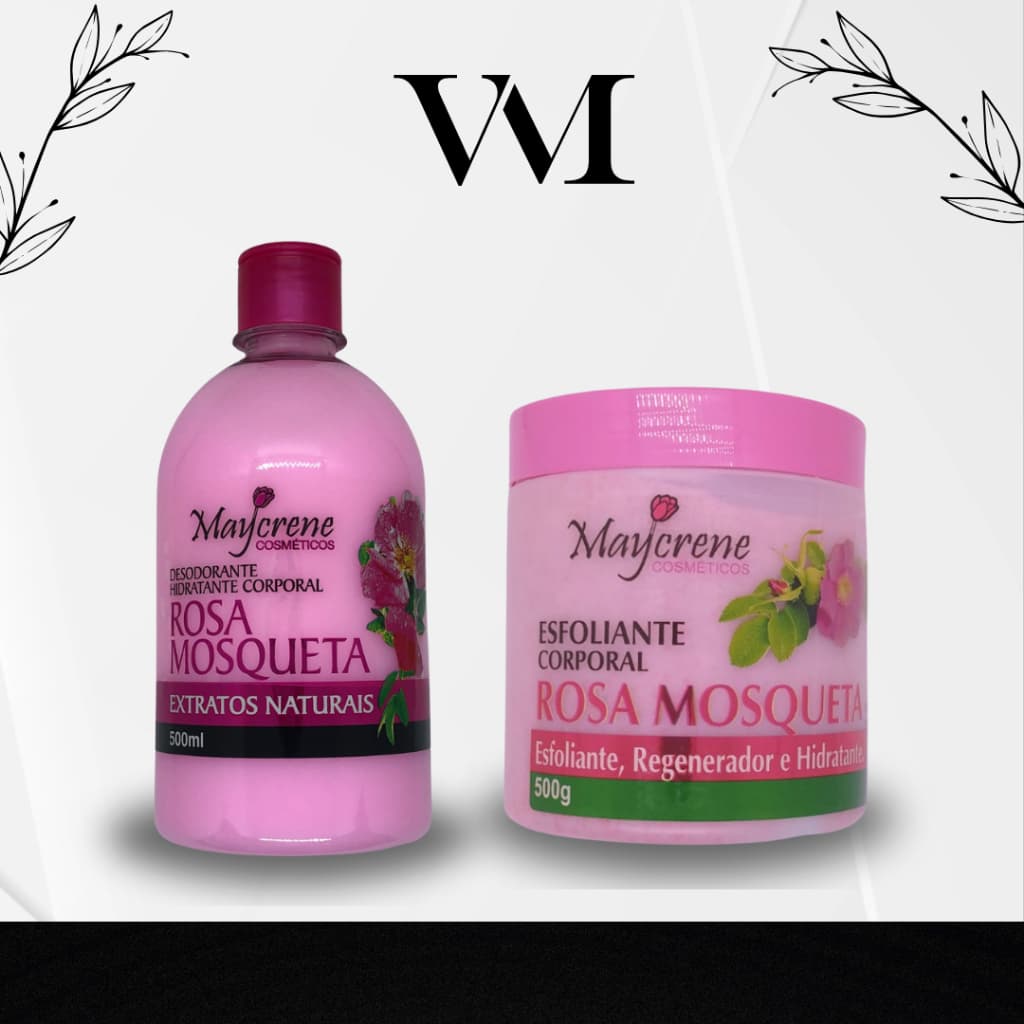 Maycrene Kit Desodorante Corporal + Esfoliante Rosa Mosqueta Regenerador Hidratante Corporal