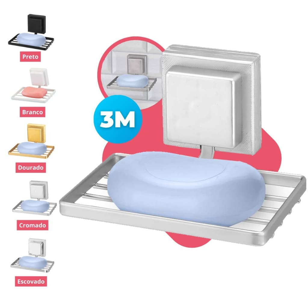 Saboneteira Banheiro Suporte Parede Porta Sabonete Fixação Dupla Face 3M Sem Furo Escovado Arthi