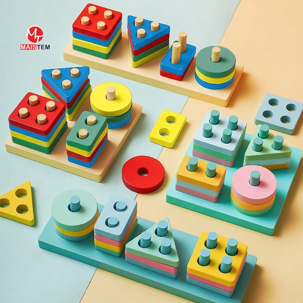 Encaixe Divertido 17 Pçs MDF Brinquedo Educativo Didático Infantil Pedagogia Colorido Cores Sortidas