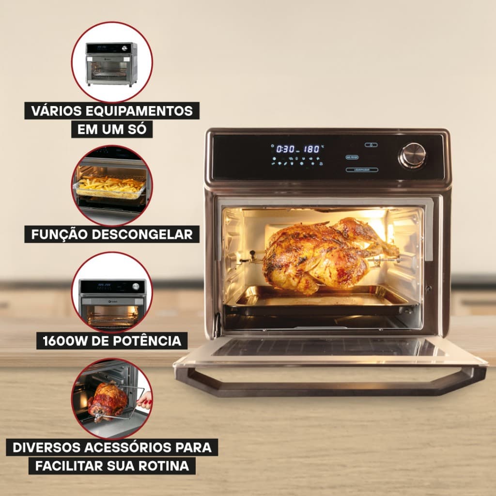 Fritadeira Air Fryer Forno 25L Gallant Digital GFE25 Rotisserie 127V