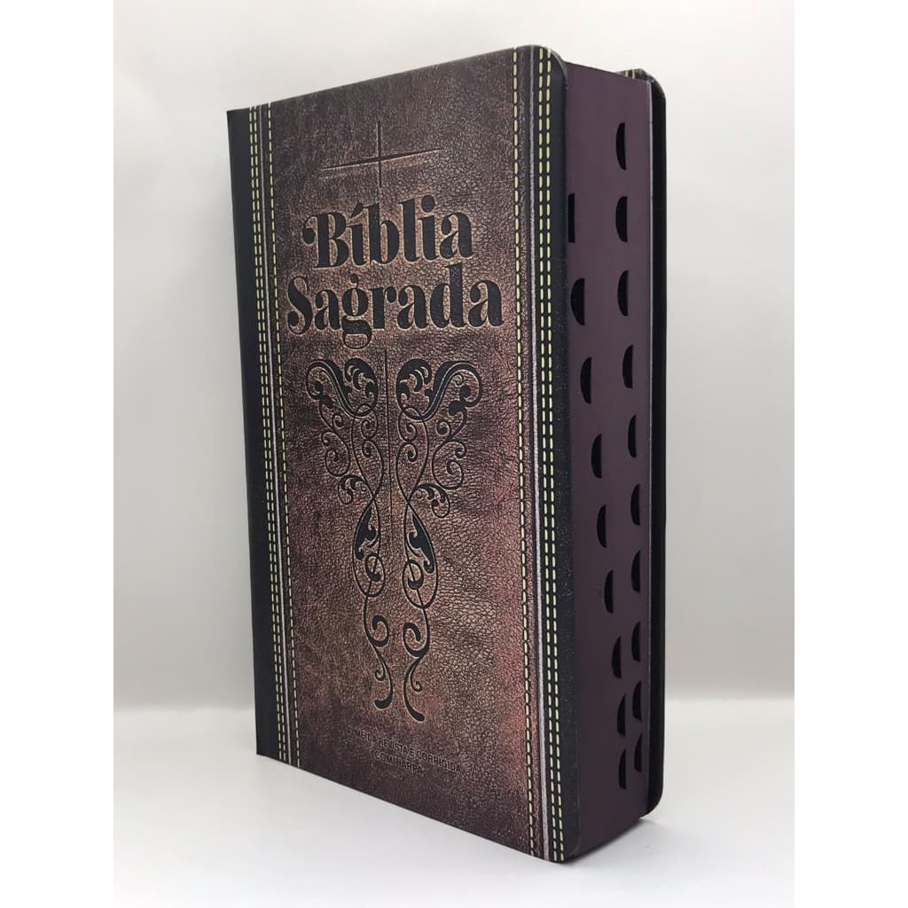 Bíblia Sagrada Tamanho Grande com Harpa Palavras de Jesus em Vermelho Capa Dura Couro Marrom