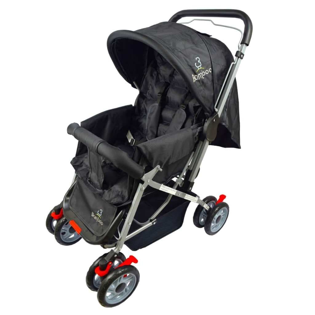 Carrinho Bebê Passeio Menina Menino Reclinável Berço Alça Reversível com Mosquiteiro Preto+Bolsa