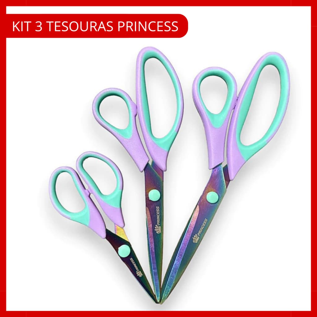 Kit 3 Tesouras De Titânio Princess Cabo Soft Corte Premium