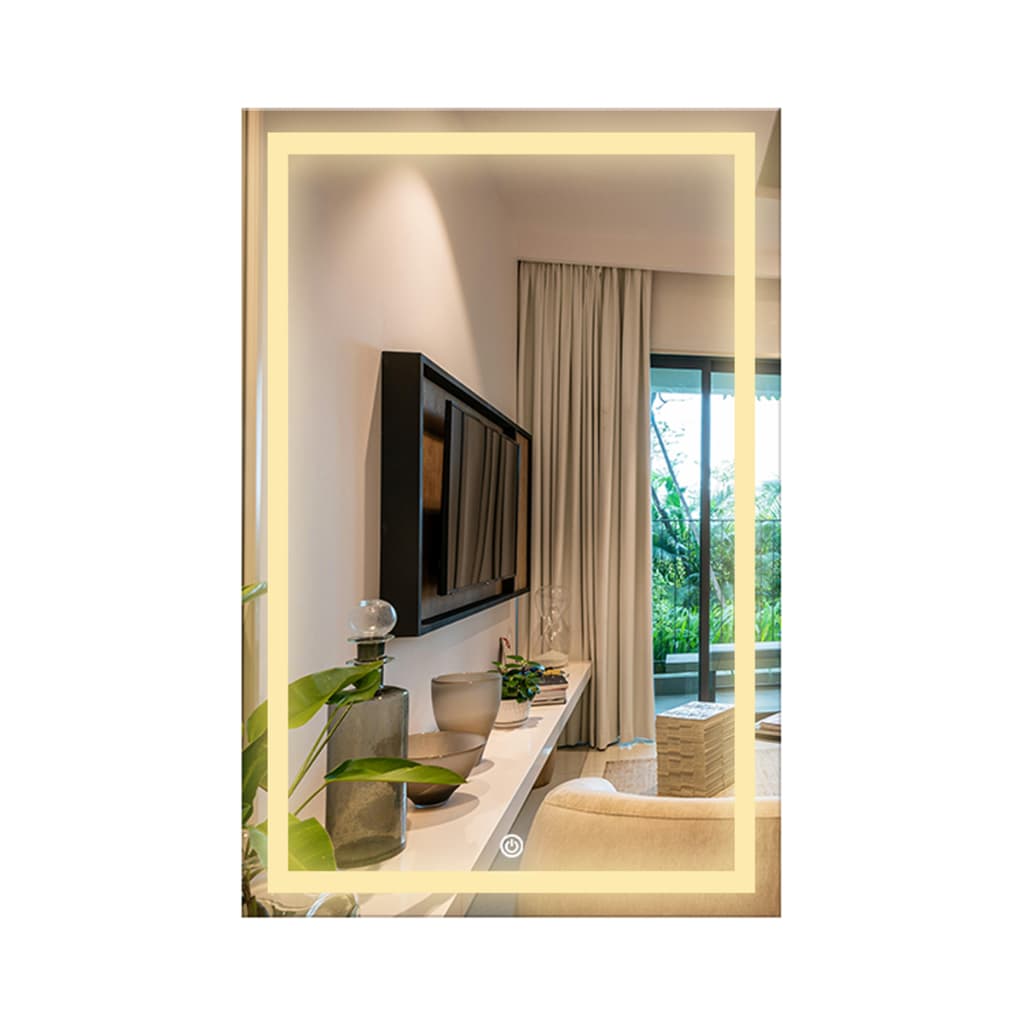 Espelho Retangular Led 60x80Cm Fácil Instalação Sensor Liga/Desliga