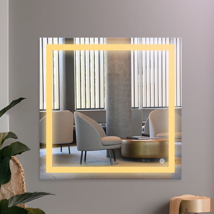 Espelho Quadrado Led Grande 70x70Cm Fácil Instalação Sensor Touch