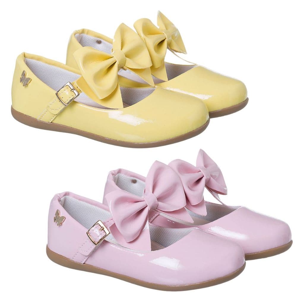 Sapatilha Infantil Menina Verniz Rosa Amarela Laço 2 em 1 Removível Moda Blogueirinha - 20 ao 34