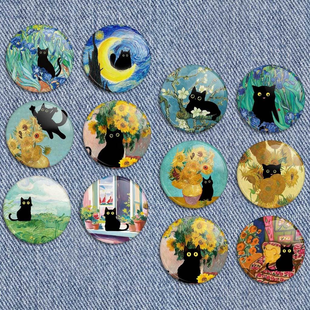 botons gatinhos van gogh artes fofas lindas broches, buttons, pins van gogh gatos