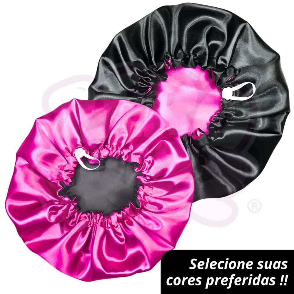 Touca de Cetim Dupla Face Ajustável + xuxinha (scrunchies)