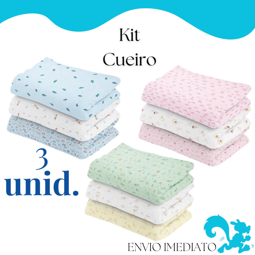 Kit 3 Cueiro Flanelado Estampado 50 x 80 Enxoval Infantil Bebê Menino Menina Neutro