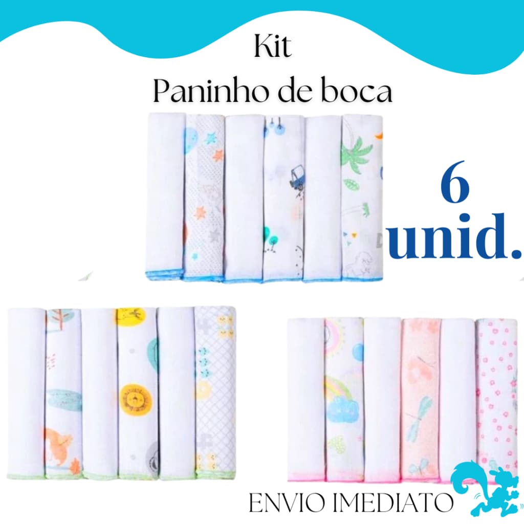 Kit 6 Pano de Boca Paninho Fralda de Bebe 100% Algodão 30cmx30cm