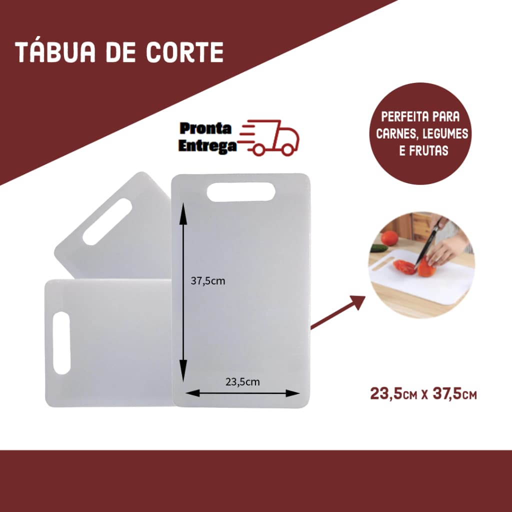 Tábua De Corte Higiênica Branca Com Alça Para Cozinha Carnes Frutas E Legumes