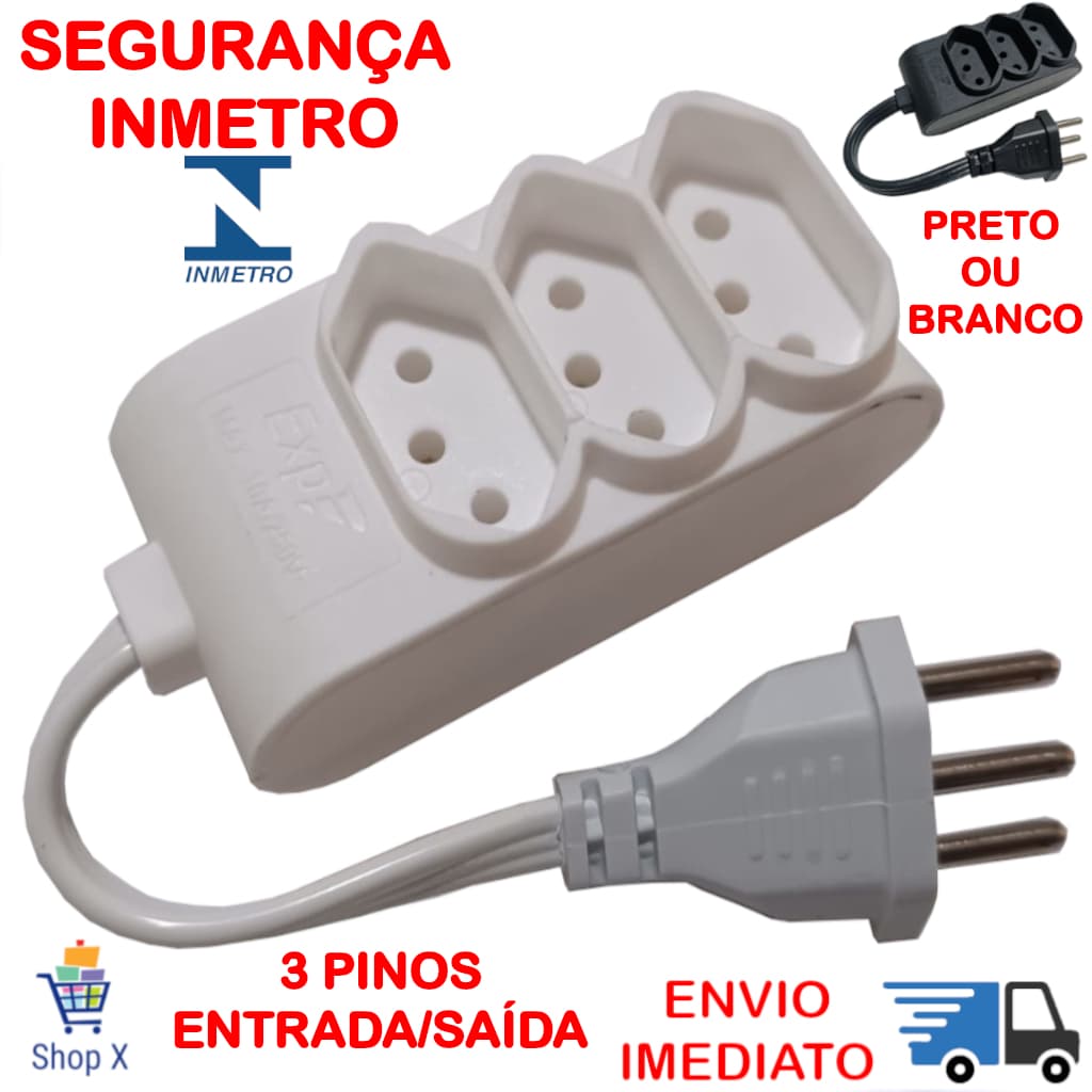 Mini Extensão Multiplicadora de Tomadas Bivolt Adaptador de Tomadas 3 pinos Benjamim