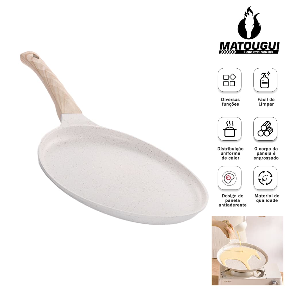 Matougui Frigideira Antiaderente de Alumínio Revestimento Cerâmico Premium Fenda Cabo Madeira Não Gruda