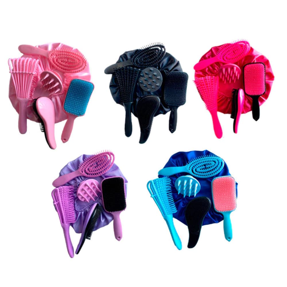 Kit 5 Escovas Flex/ Raquete Fashion /Polvo/Escova Mágica /Massageador Silicone e Touca de Cetim