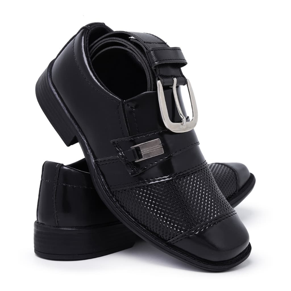 Sapato Social Infantil Masculino Verniz Preto com Cinto – Ideal para Batizado Formatura Pajem Igreja