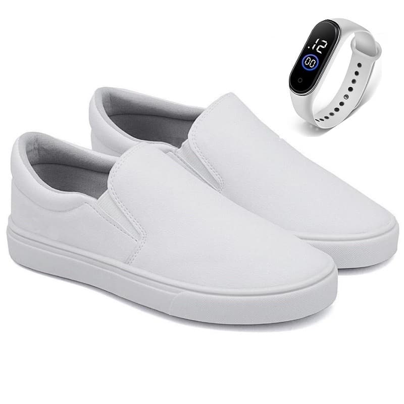 Tênis Iate Slip On Calce Fácil Hype Shoes - Enfermagem - Médico - Dentista - Veterinário + Relógio