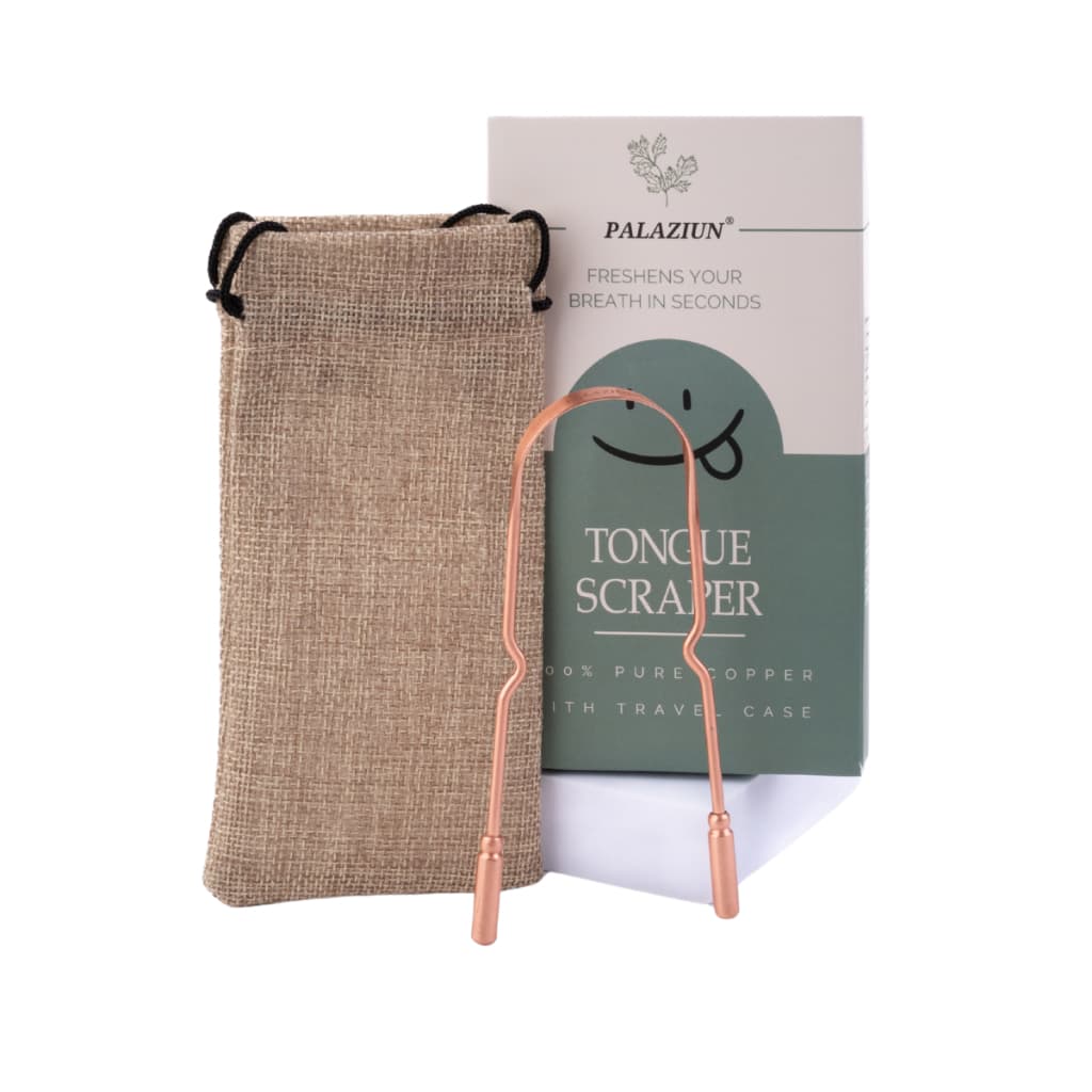 Raspador Limpador de Língua 100% Cobre Palaziun Com Bolsinha P Guardar Kit Premium Raspagem Lingual