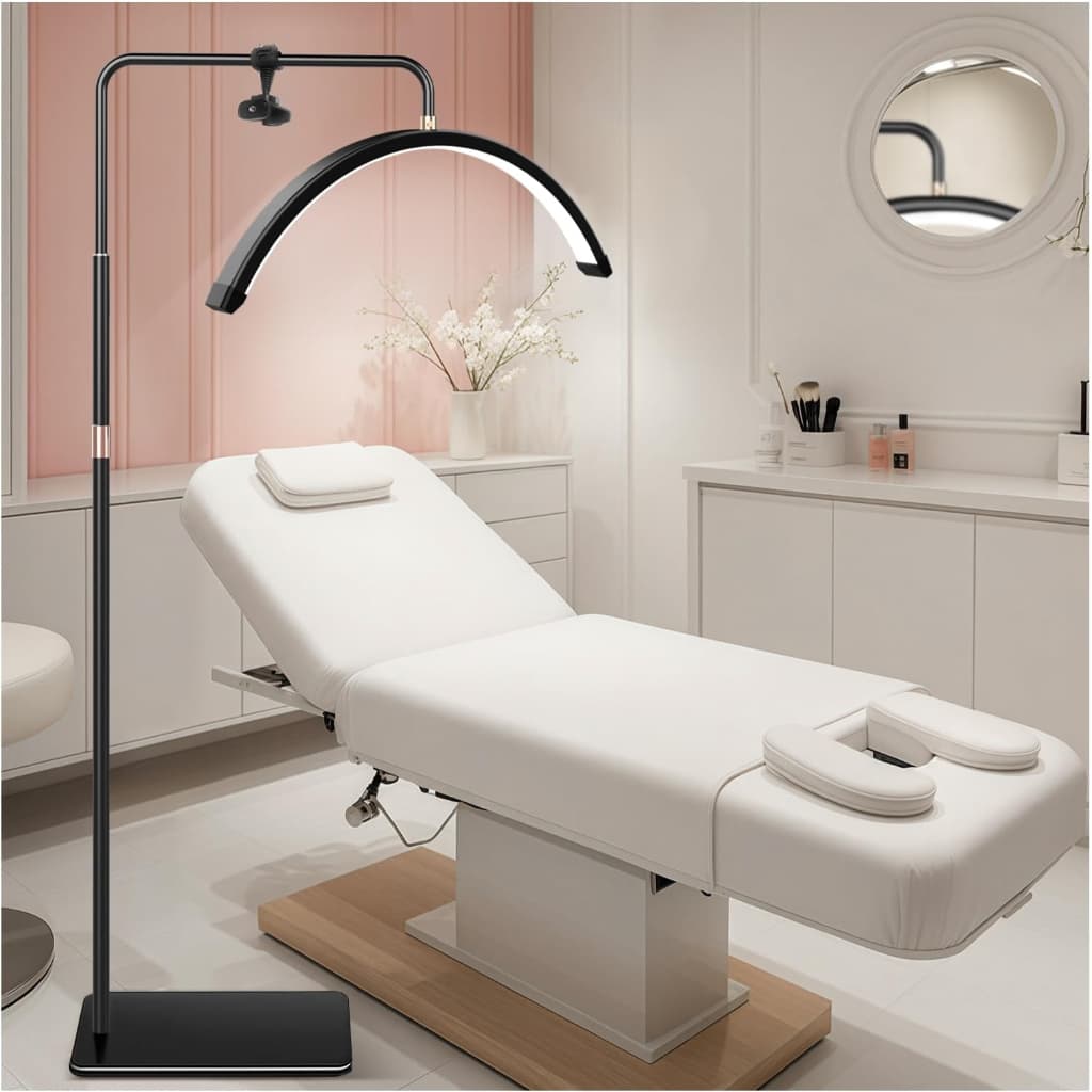 Luminária LED Arco Meia Lua Com ou Sem Suporte Celular Base de Chão Profissional Multifuncional