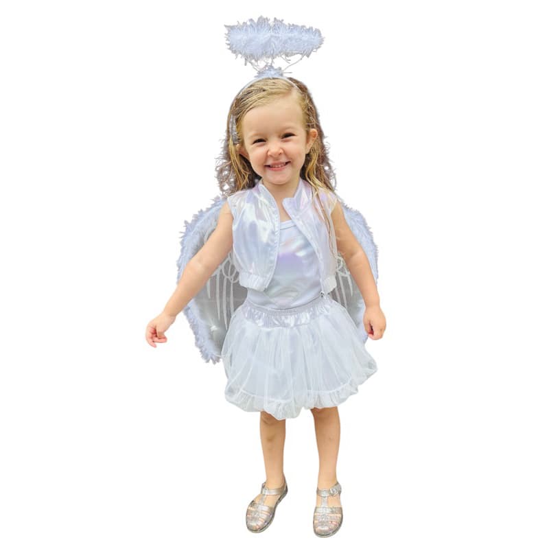 Fantasia anjinho infantil / Juvenil com asas de anjo menina kit com 5 itens