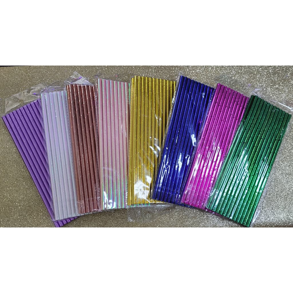 100 Canudo de papel METALIZADA Liso Cores Padrão topo de bolo 6mm