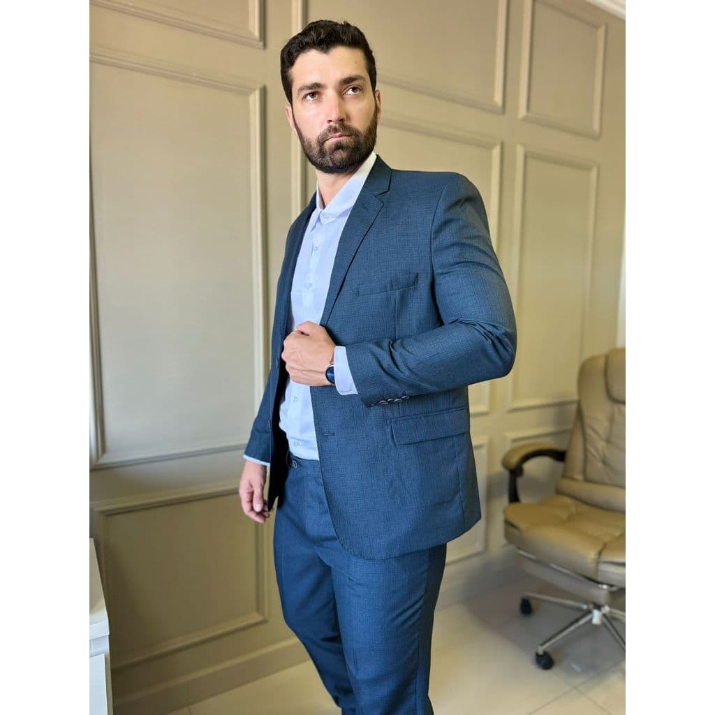 Terno slim corte italiano em fio indiano com costura pespontada (paletó + calça + cabide preparado + plástico protetor)
