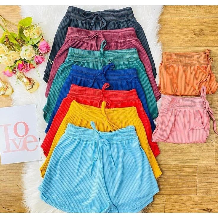 kit short canelado bermuda feminina adulto cores variadas