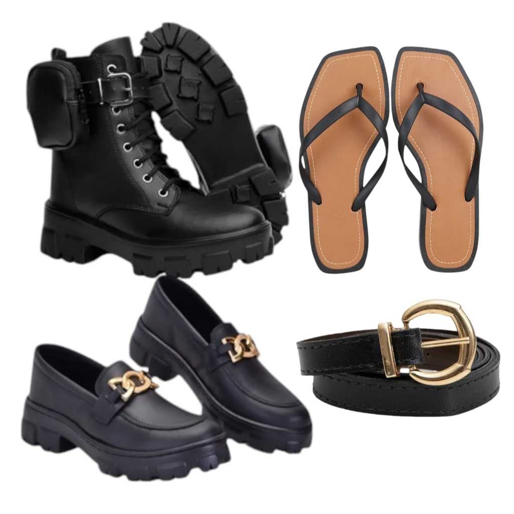 Kit Coturno Bota Unissex Tratorada Solado Macio+ Mocassim+Chinelo Macio+Cinto Ajustável Promocional