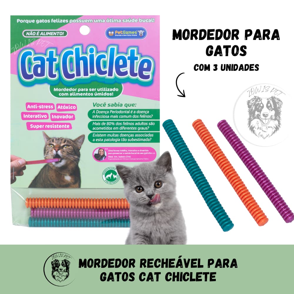 Cat Chiclete Mordedor Para Gatos Limpeza dos Dentes e Saúde Bucal Brinquedo Interativo - Pet Games