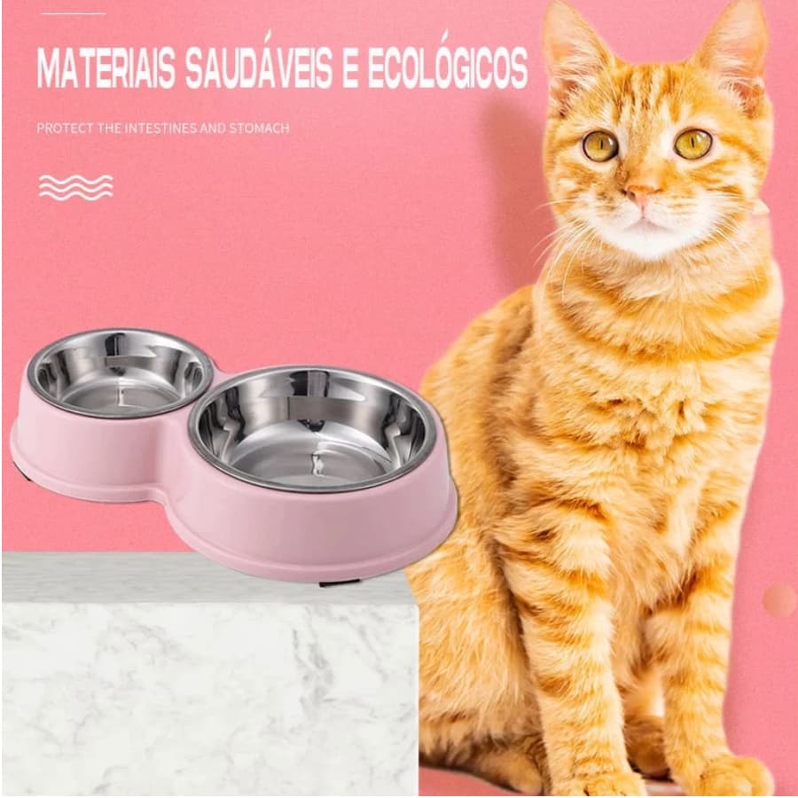 Comedouro Bebedouro 2 em 1 Tigela Aço Inox Removível Cachorro Gato Pet