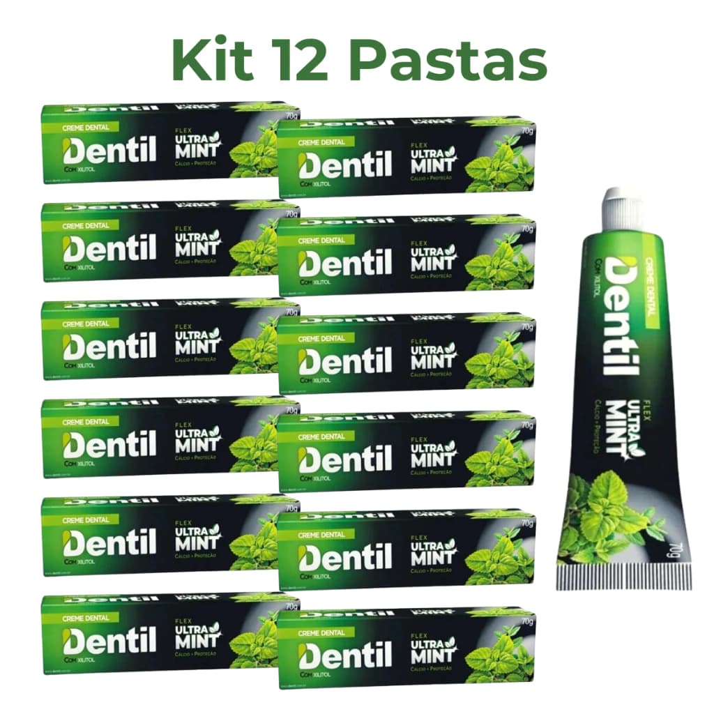 kit 12 unid - Creme Dental Adulto ULTRA MINT Refrescante Sem Fluor Dentil 70g