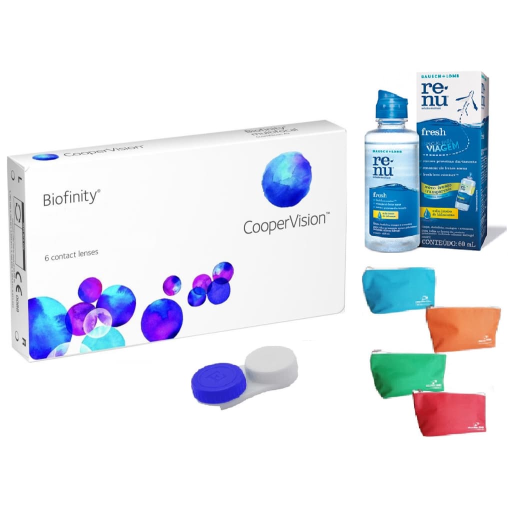 Lente De Contato Biofinity Coopervision com Estojo, Necessaire e RENU 60ml