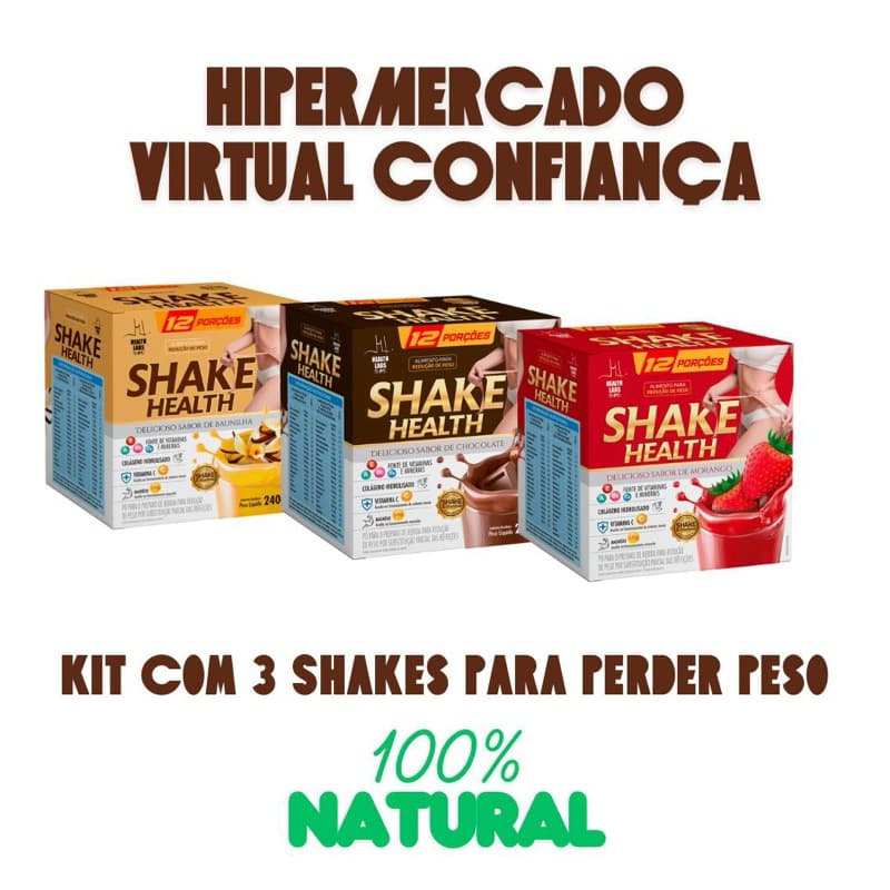 Shake Para Perder Peso Kit com 3 Unidades Morango, Baunilha e Chocolate