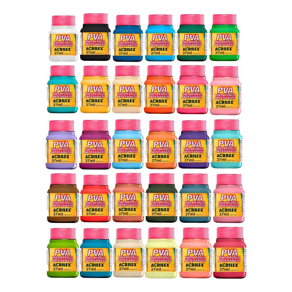 Tinta PVA Artesanato 37ml Acrilex - Kit 30 Potes - Escolha as Cores no Chat
