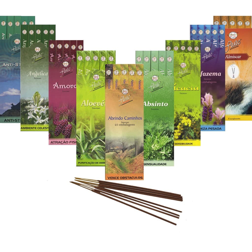 Incenso Flute Caixa com 25 Embalagens e 8 varetas cada. Total 200 varetas.